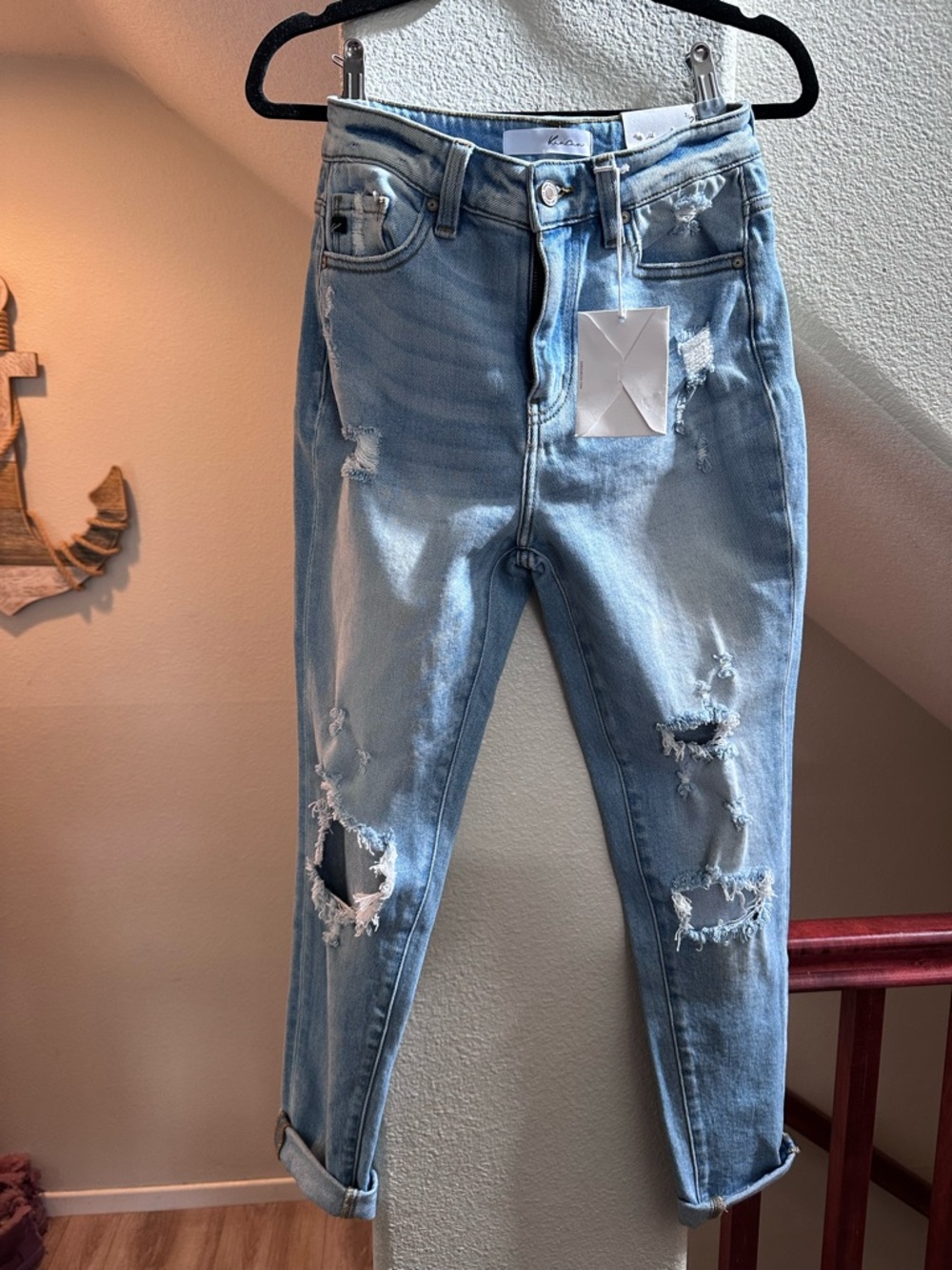 Kancan Distressed Skinny Jeans Light Wash High Rise Stretch Denim NWT Size 25